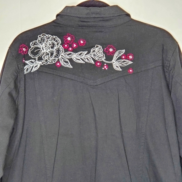 Quacker Factory Embroidered Cotton Jacket Size L Rhinestone Accents Western - Picture 3 of 16